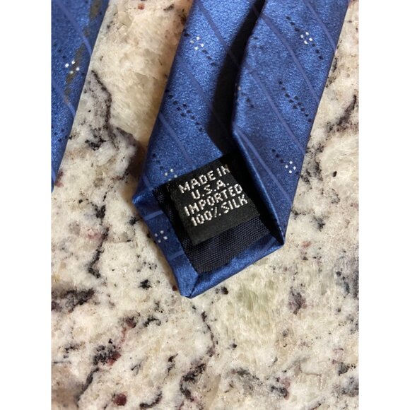 Van Heusen Mens Silk Neck Tie Made in USA Solid Blue Stripe Diamond Dots Work - Picture 5 of 6